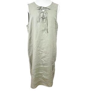 Adrienne Vittadini Neutral Gray/Green Linen Lace Front Dress L